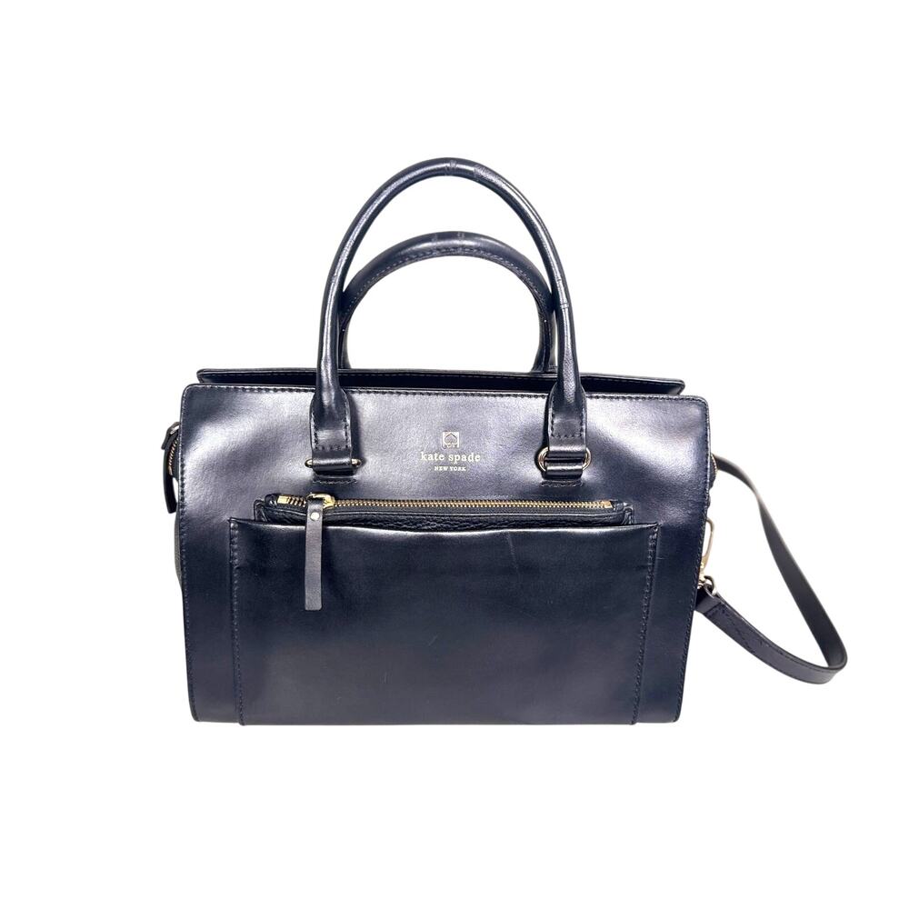Kate Spade Hadley Street Bernadine Satchel smooth black leather pockets
